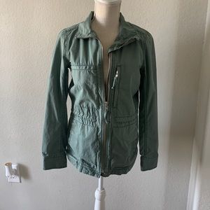 Madewell army green zip up denim jacket